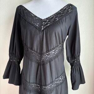 Kookai Black Cotton Lace Trim Tiered Bell Sleeve Midi Dress FR 42/US 10